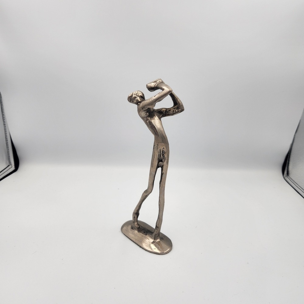 9-1/4" Bronze Golfer Statue Brutalist Art Vintage Heavy Abstract Figurine